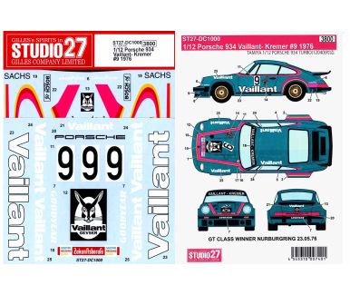 Porsche 934 Turbo "Vaillant-Kremer" Mainz-Finthen DRM 1976 1/12 Decal - Studio27 - DC1000