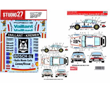 Porsche 934 Turbo "Vaillant-Kremer" Mainz-Finthen DRM 1976 1/12 Decal - Studio27 - DC1000