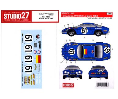 Alpine-Renault A110 #61 Le Mans 24 Hours 1968 1/24 Decal - Studio27 - DC1030