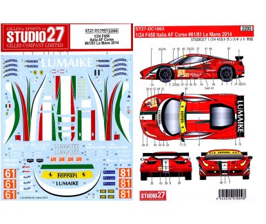 Ferrari 458 Italia #61/#81 "AF Corse" Le Mans 24 Hours 2014 1/24 Decal - Studio27 - DC1063