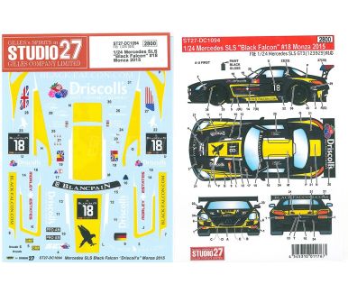 Mercedes SLS AMG GT3 "Black Falcon" Monza 3 Hours 2015 1/24 Decal - Studio27 - DC1094