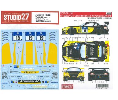 BMW Z4 GT3 #19 "Schubert Motorsport" Nürburgring 24 Hours 2015 1/24 Decal - Studio27 - DC1102