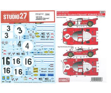 Ferrari 512S "Scuderia Filipinetti" 1970 1/24 Decal - Studio27 - DC1137