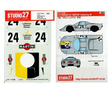 Porsche 910 Martini Nürburgring 1000 km 1968 1/12 Decal - Studio27 - DC384