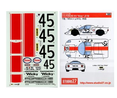 Porsche 910 Wicky Le Mans 24 Hours 1968 1/12 Decal - Studio27 - DC385