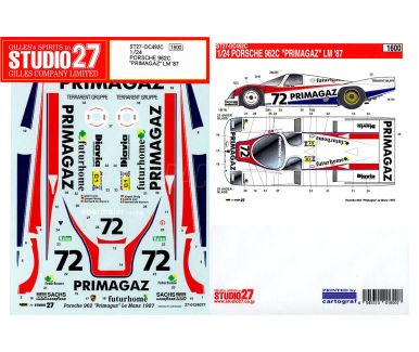 Porsche 962 C "Primagaz" Le Mans 24 Hours 1987 1/24 Decal - Studio27 - DC492