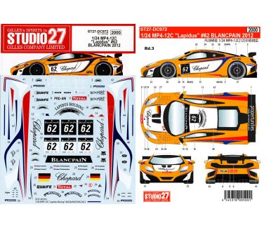 McLaren MP4-12C GT3 "Lapidus" Blancpain Series 2012 1/24 Decal - Studio27 - DC972