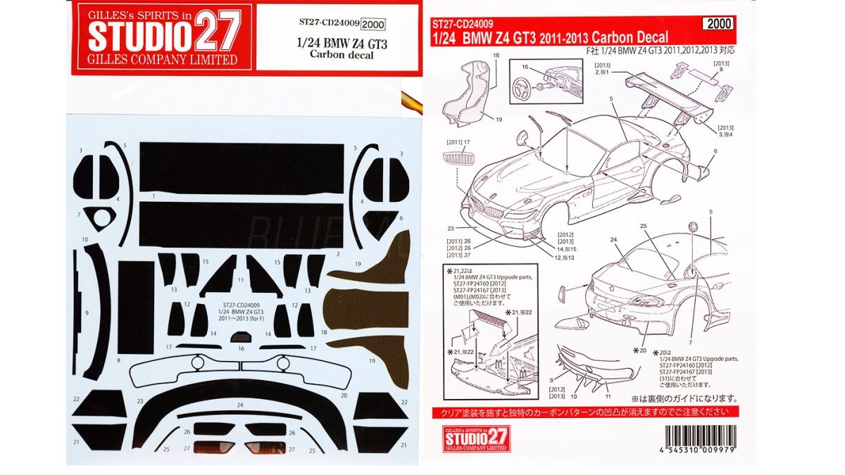 1/25th Scale Decals #3 BMW Z4 2011 GT Race Car 1/24th 