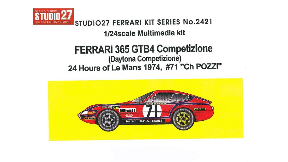 Studio27 FR2421 1:24 Ferrari 365 GTB4 Competizione #71 Ch POZZI 1974 resin kit 