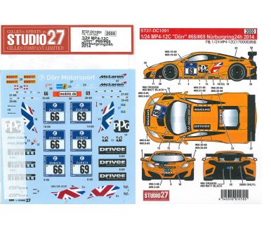 McLaren MP4-12C GT3 "Dörr Mororsport" Nürburgring 24 Hours 2014 1/24 Decal - Studio27 - DC1091