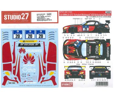 BMW Z4 GT3 "Schubert Motorsport" Nürburgring 24 Hours 2015 1/24 Decal - Studio27 - DC1103