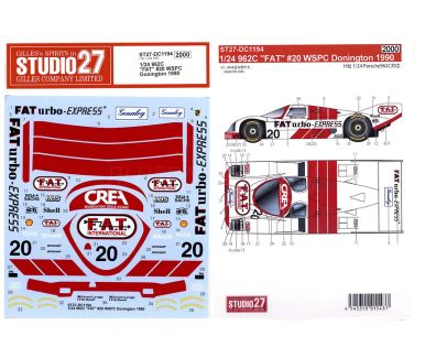 Porsche 962C "FAT" WSPC Donington 1990 1/24 Decal - Studio27 - DC1194