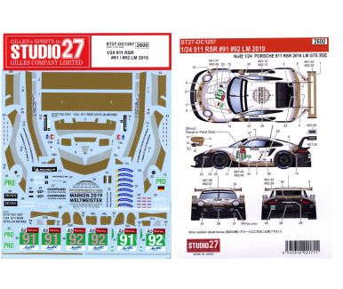 Porsche 911 RSR #91 #92 Le Mans 24 Hours 2019 1/24 Decal - Studio27 - DC1257