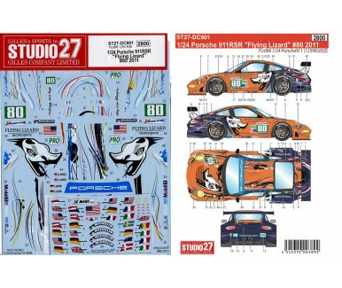 Porsche 911 RSR #80 "Fying Lizard" Le Mans 24 Hours 2011 1/24 Decal - Studio27 - ST27-DC901