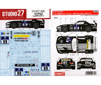 BMW Z4 Doerr #69 1/24 - Nurburgring 24 Hours - Studio27 - ST27-DC942 - Decals