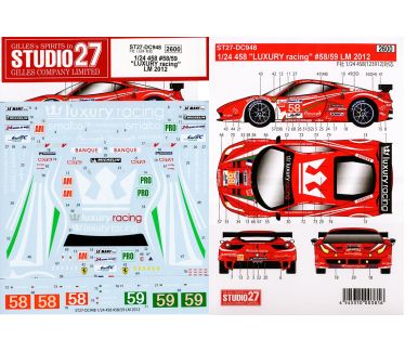 Ferrari 458 #58/59 "Luxury Racing" Le Mans 24 Hours 2012 1/24 Decal - Studio27-DC948