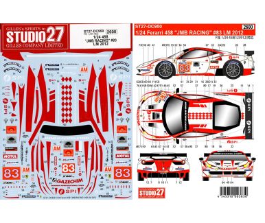 Ferrari 458 #83 "JMB Racing" Le Mans 24 Hours 2012 1/24 Decal - Studio27 - ST27-DC950