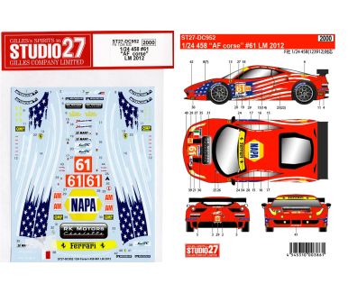 Ferrari 458 #61 "AF Corse" Le Mans 24 Hours 2012 1/24 Decal - Studio27 - DC952