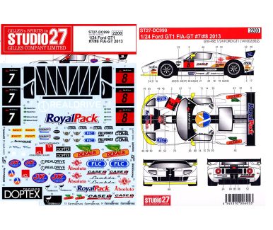 Ford GT GT1 #7/#8 "Rodrive" FIA GT 2013 1/24 Decal - Studio27 - ST27-DC999