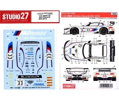 BMW Z4 GT3 "Alex Zanardi" - Blancpain Sprint Series 2014 1/24 Decal - Studio27 - ST27-DC1050